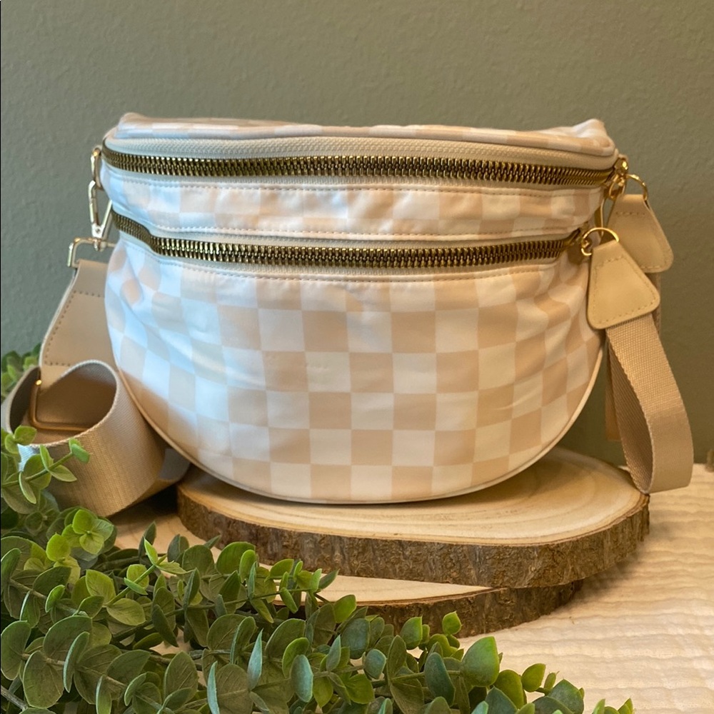 Checkered Cream Crossbody Bum Bag NWOT